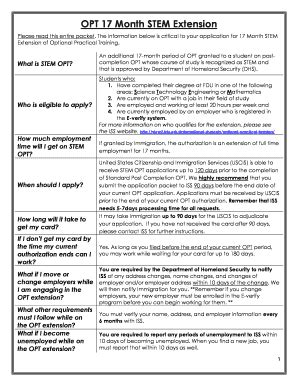 Fillable Online OPT 17 Month STEM Extension Fax Email Print PdfFiller