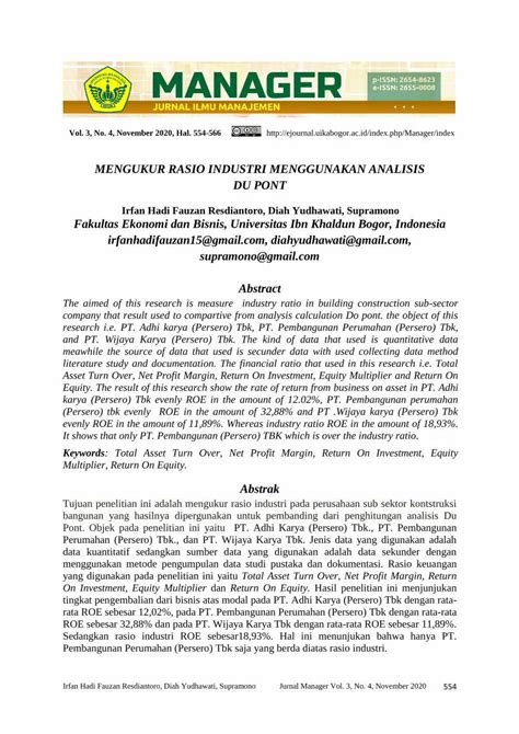 Pdf Mengukur Rasio Industri Menggunakan Analisis Du Pont Dokumen Tips