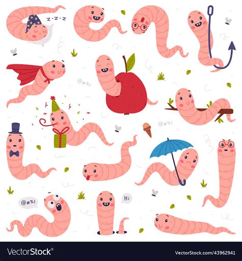 Funny Pink Worm Character With Long Tube Body Vector Image