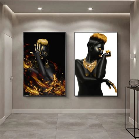 Black And Gold African Nude Sexy Women Oil Painting Canvas Printing