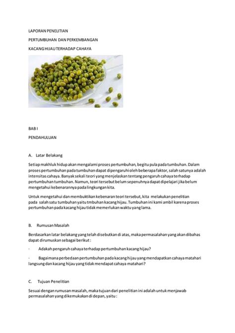 Laporan Penelitian Perkembangan Kacang Hijau Pdf