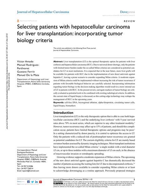 Pdf Selecting Patients With Hepatocellular Carcinoma For Liver