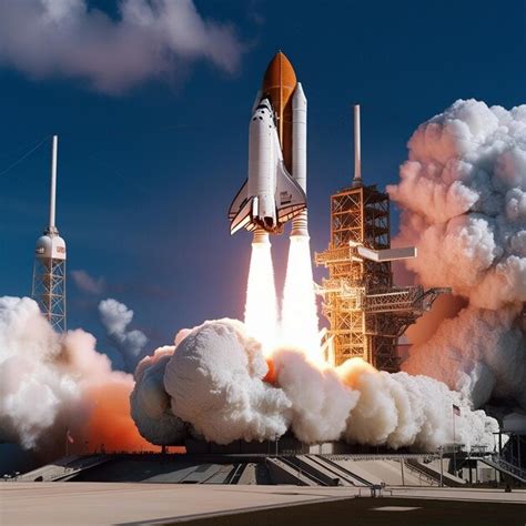 A Rocket Is Launched Into Space With The Words Space Shuttle On The