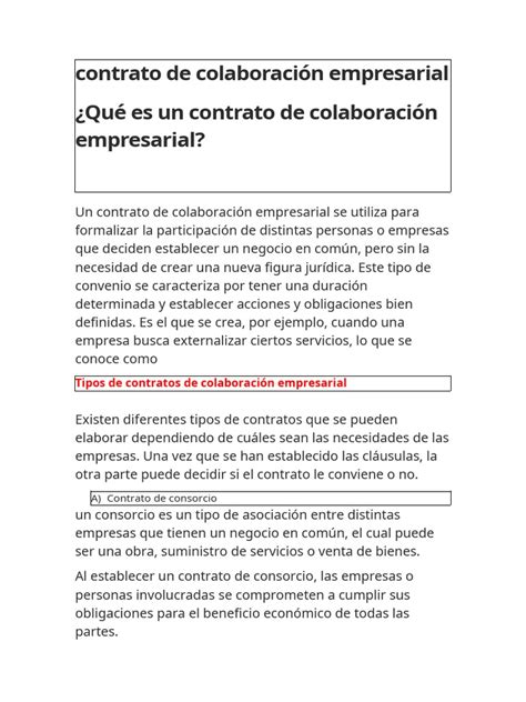 Contratos De Colaboración Empresarial Pdf Consorcio Persona De