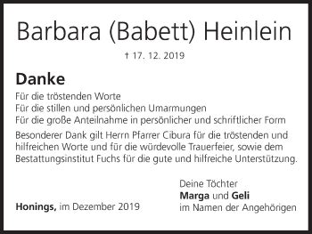 Barbara Heinlein Traueranzeige Trauer Infranken De