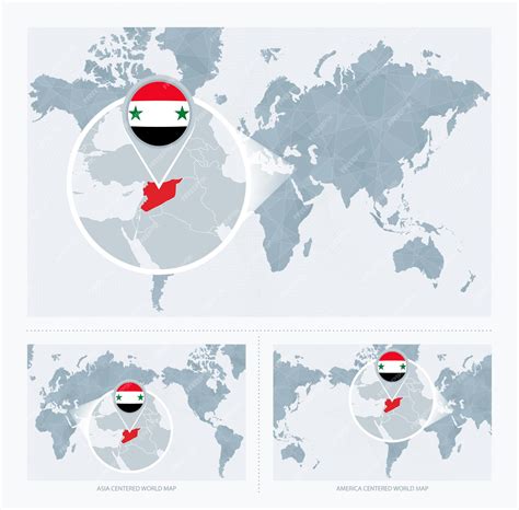 Premium Vector | Magnified syria over map of the world 3 versions of