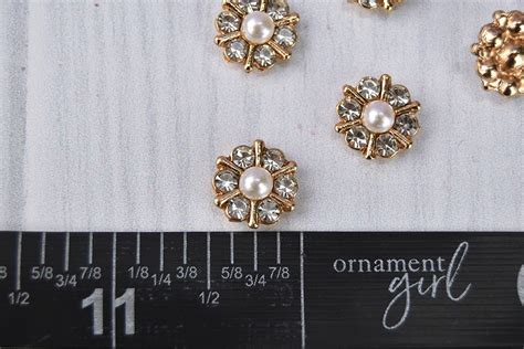 Gold Toned Pearl And Rhinestone Flower Flat Back Embellishments