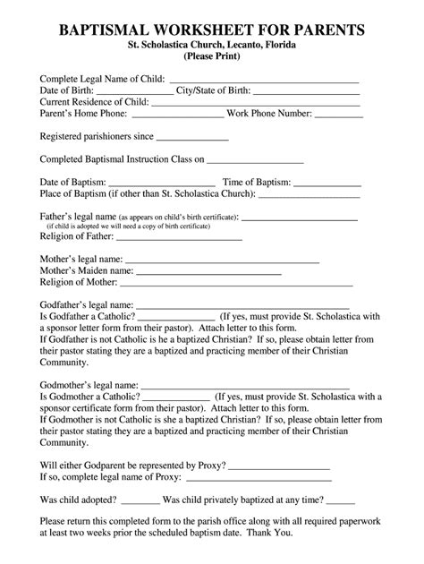 Catholic Baptism Worksheets Fill Online Printable Fillable Blank