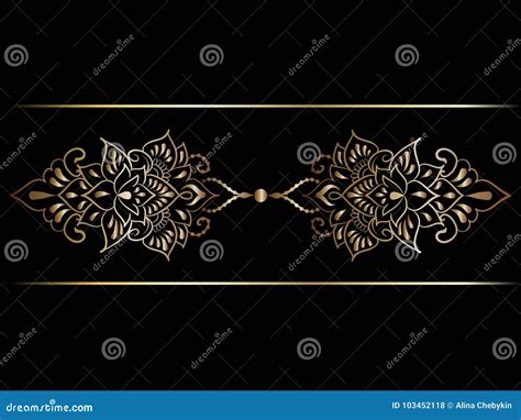 Gold Indian Line Art Border Stock Vector Illustration Of Drawing