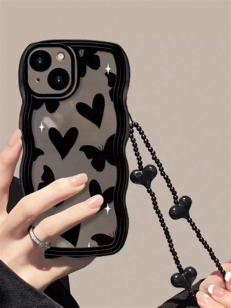 Long Heart Pattern Phone Case With Lanyard Bling Phone Cases Kawaii Phone Case Fashion Phone