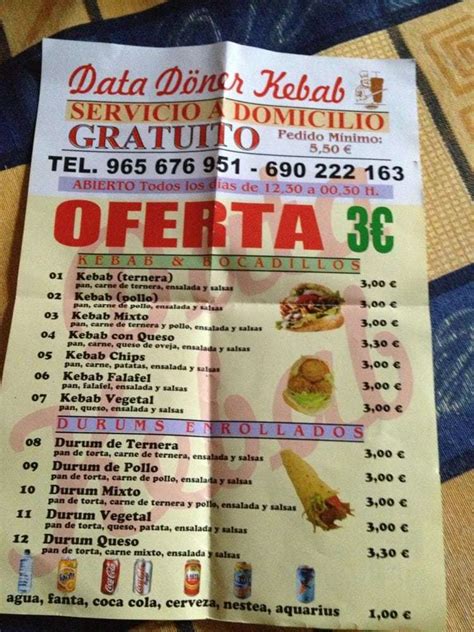 Menu At Data Doner Kebab Restaurant Sant Vicent Del Raspeig