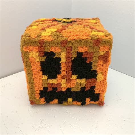 Minecraft Crochet Block Series Part 7 Pumpkin Head Jack O Lantern Block Pattern Hook Stitch Sew