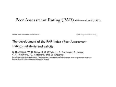 Peer Assessment Rating Par Orthodontic Index Ppt