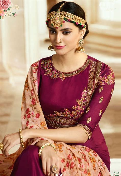 Buy Magenta Barfi Silk Indian Wedding Anarkali In Uk Usa And Canada Silk Anarkali Suits