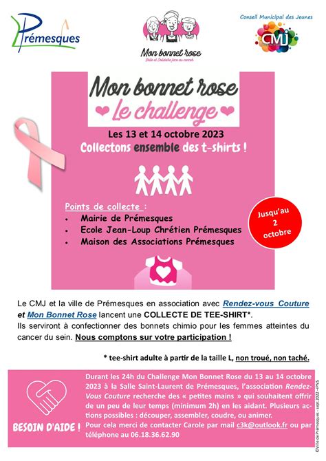 Collecte De Tee Shirt Pour Les 24h Du Challenge Mon Bonnet Rose