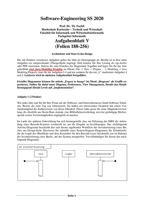 Aufgabenblatt Pflichtaufgaben Software Engineering Ss Prof