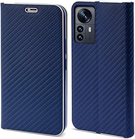 Moozy Coque a Rabat pour Xiaomi 12 Pro Carbone Bleu Foncé Protection