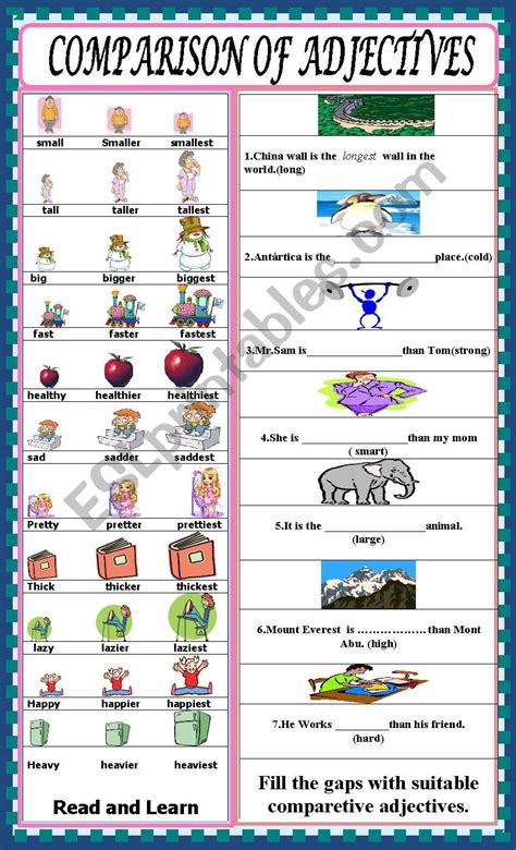 Easy One Comparative Adjectives Grammar Exercises Grammar Worksheets