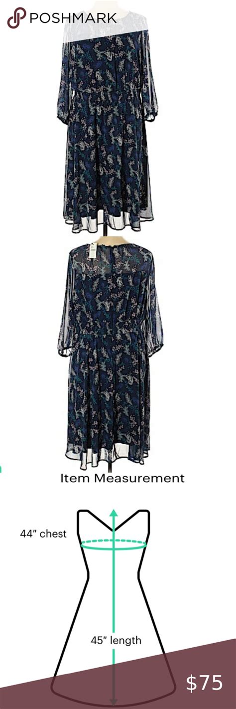 Lane Bryant Knee Length Navy Dress With Long Sheer Sleeves And Floral