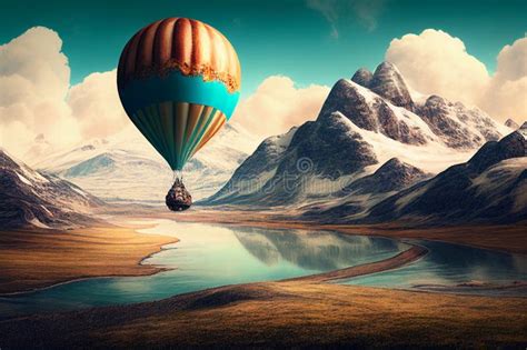 Hot Air Balloon Landscape AI Generated Stock Illustration Illustration Of Sunset High