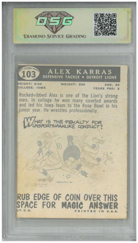 Topps Alex Karras Rc Rookie Dsg Vg Ex Ebay