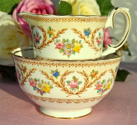 Crown Staffordshire Hand Painted Vintage Milk Jug And Sugar Bowl Bule