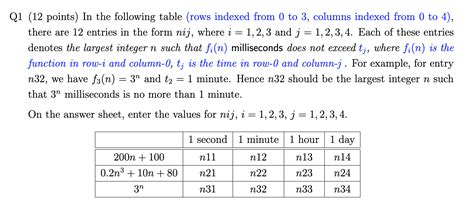 Solved Q1 12 Points In The Following Table Rows Indexed