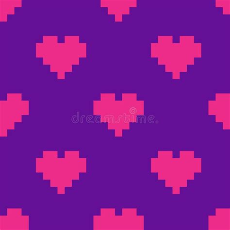 Abstract Seamless Pattern Of Pink Hearts In A Pixel Art Style Stock