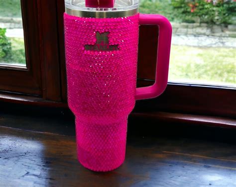 Stanley 40 Oz Blinged /glass Rhinestoned Neon Pink Stanley Cup - Etsy