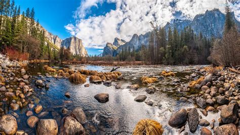 Kamienie Kalifornia Chmury Merced River G Ry Sierra Nevada Rzeka