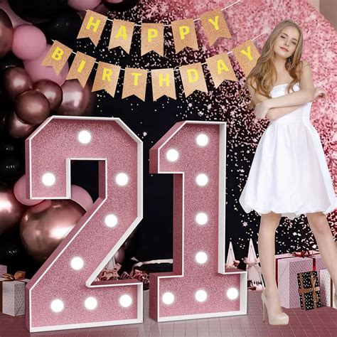 Marquee Numbers Pink 21st Birthday Decorations Large 3ft Light Up Number Rose Gold