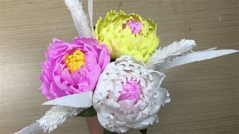 How To Make Peony Paper Flower From Crepe Paper Craft Tutorial Wafer