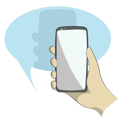 Line Art Closeup Hand Holding Smartphone On Blue Speech Bubble