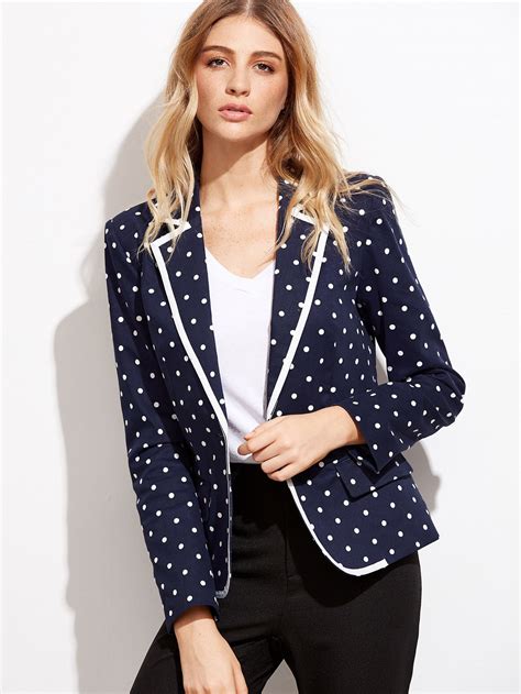 Polka Dot Print Contrast Binding Blazer Polka Dots Fashion Polka Dot