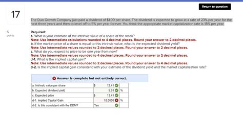 Solved The Duo Growth Company Just Paid A Dividend Of 1 00 Chegg