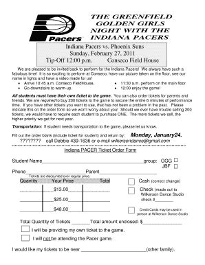 Fillable Online Indiana Pacers Vs Phoenix Suns Sunday February