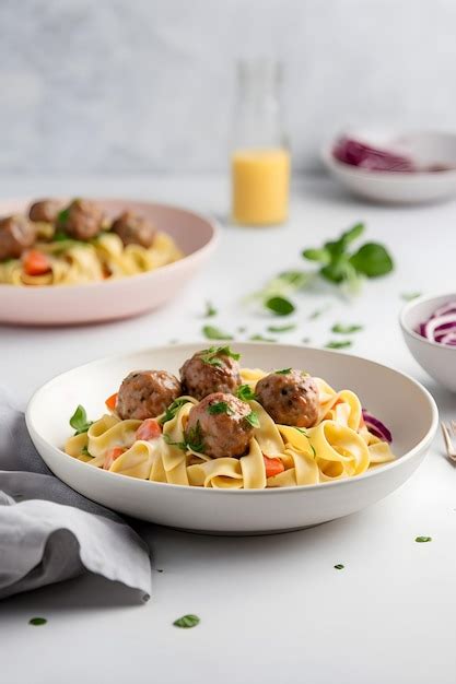 Premium AI Image Homemade Tagliatelle Pasta With Meatballs And