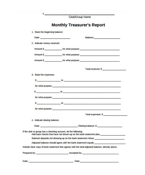 Free Treasurer Report Template