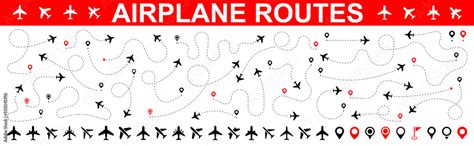 Airplane routes set. Plane route line. Planes dotted flight pathway ...