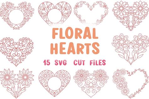 Floral Hearts 15 Svg Cut Files