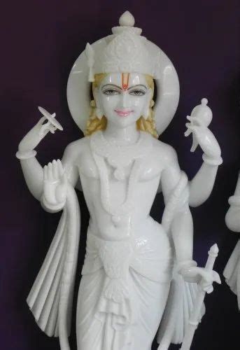 White Painted Marble Lord Vishnu Statue For Worship Size 24 Inches