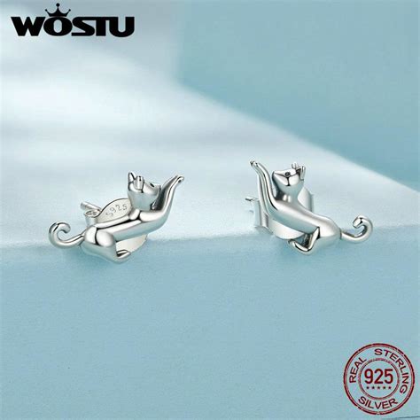 Satın alın WOSTU 925 Sterling Silver Cute Cat Drop Dangle Stud Earrings