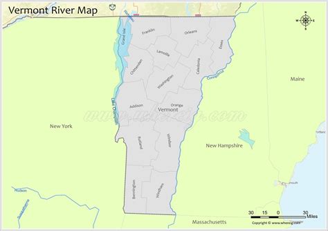 Vermont River Map Check List Of Rivers Lakes And Water Resources Of