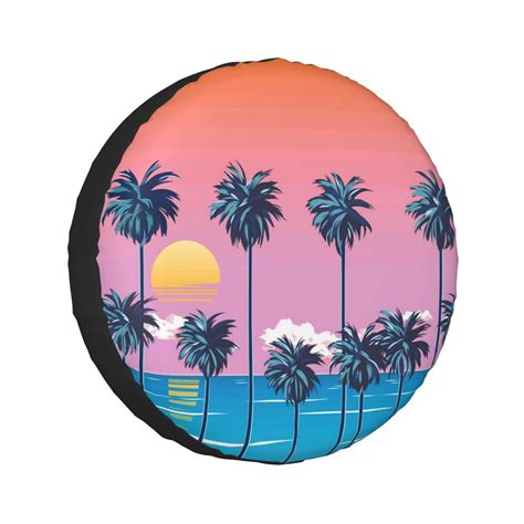 Adobk Beach With Palm Trees Spare Tire Wheel Cover For Car Truck Suv