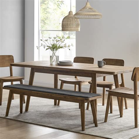 Solid Acacia Wood Extendable Dining Set, Dining Table with 4 Chairs ...