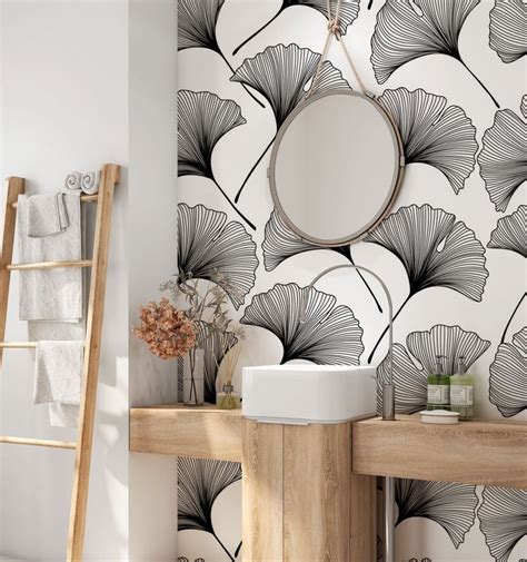 Ginkgo Leaves Peel And Stick Wallpaper Black And White Removable