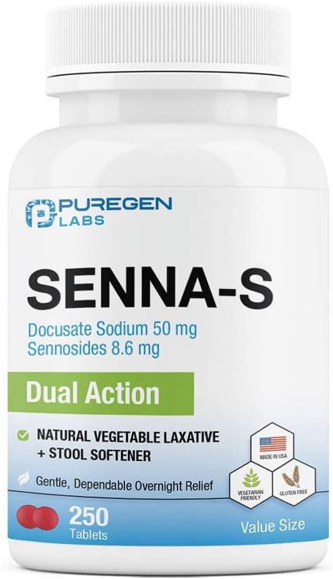 Puregen Labs Senna S Natural Vegetable Laxative Plus Stool Softener