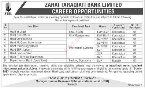 Jobs Notice At Zarai Taraqiati Bank Limited Ztbl Karachi Job