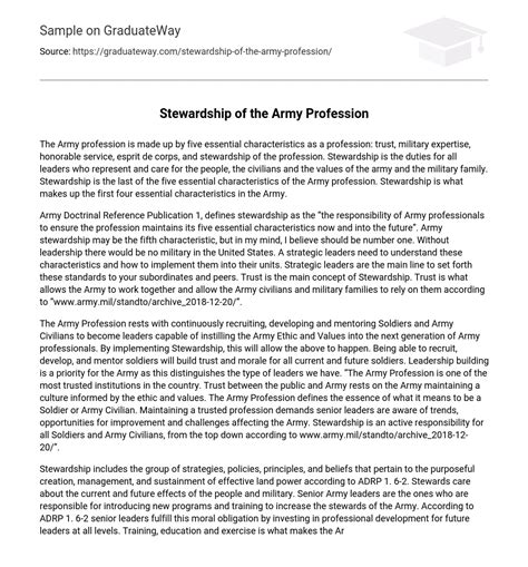 Stewardship Of The Army Profession Free Essay Example Words