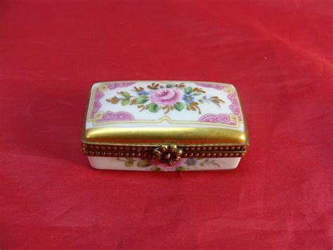 Vintage Limoges France Hand Painted Trinket Box Pink Floral Rehausse